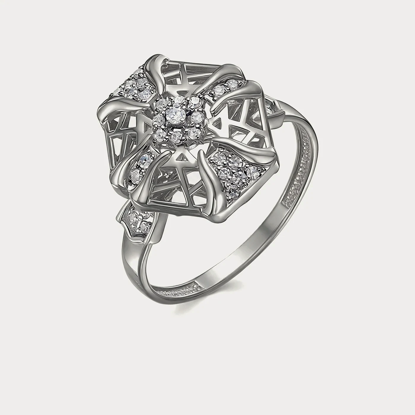Кольцо из белого золота 585 пробы с бриллиантами — 0,10 ct · Au 585