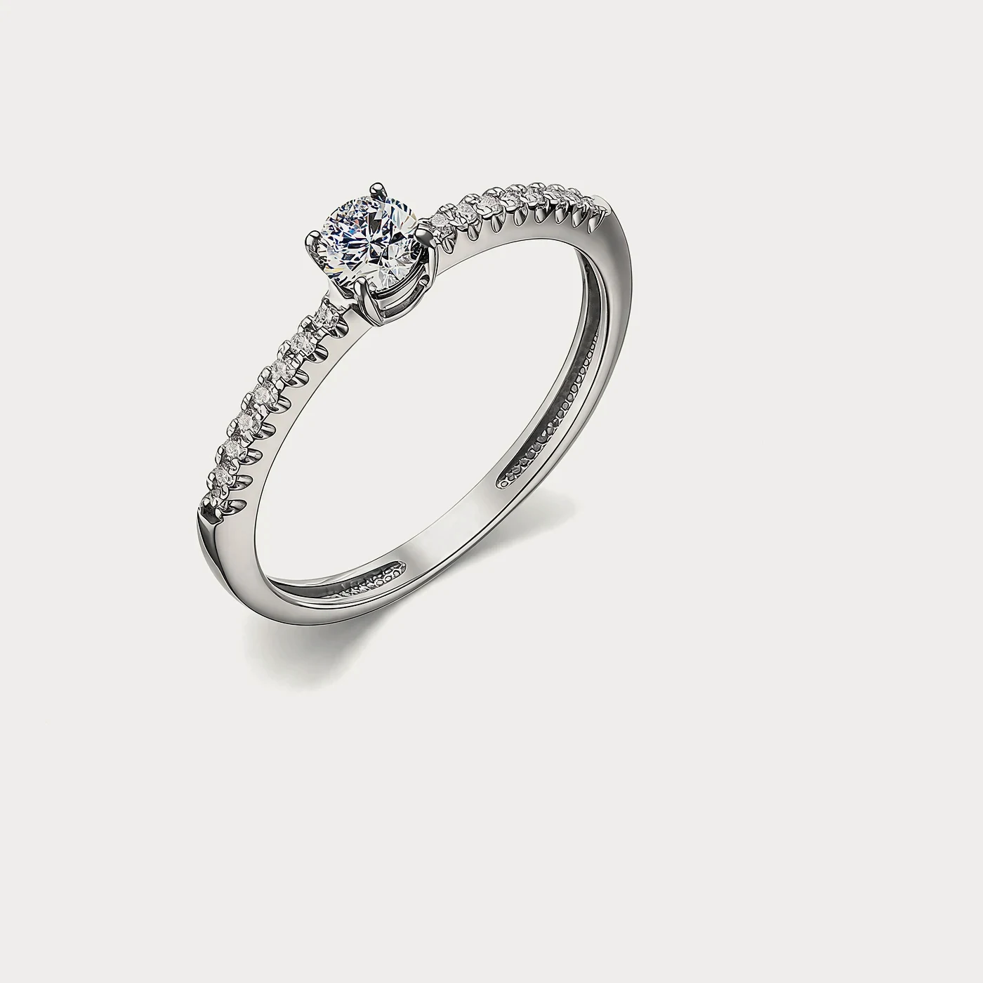 Кольцо из белого золота 585 пробы с бриллиантом — 0,42 ct · F · VS1 · Au 585