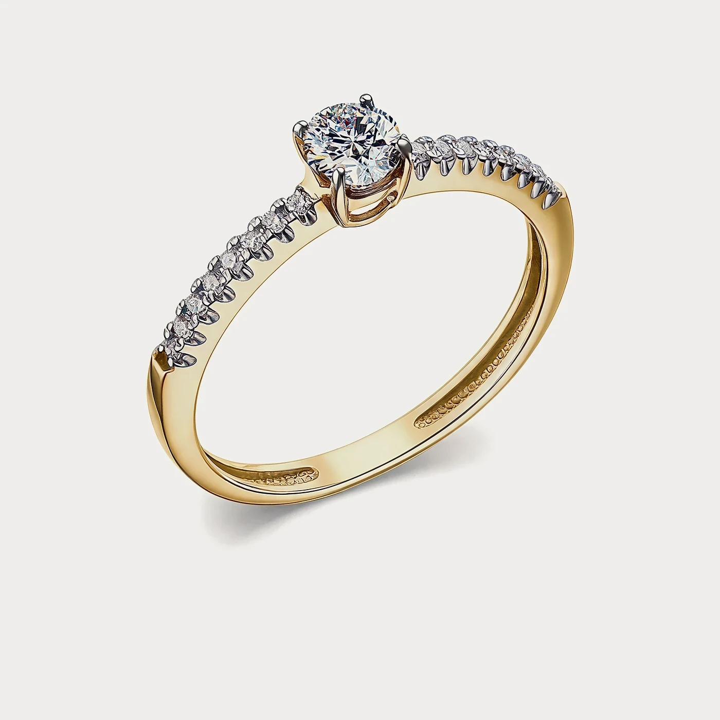 Кольцо из жёлтого золота 585 пробы с бриллиантом — 0,42 ct · F · VS1 · Au 585