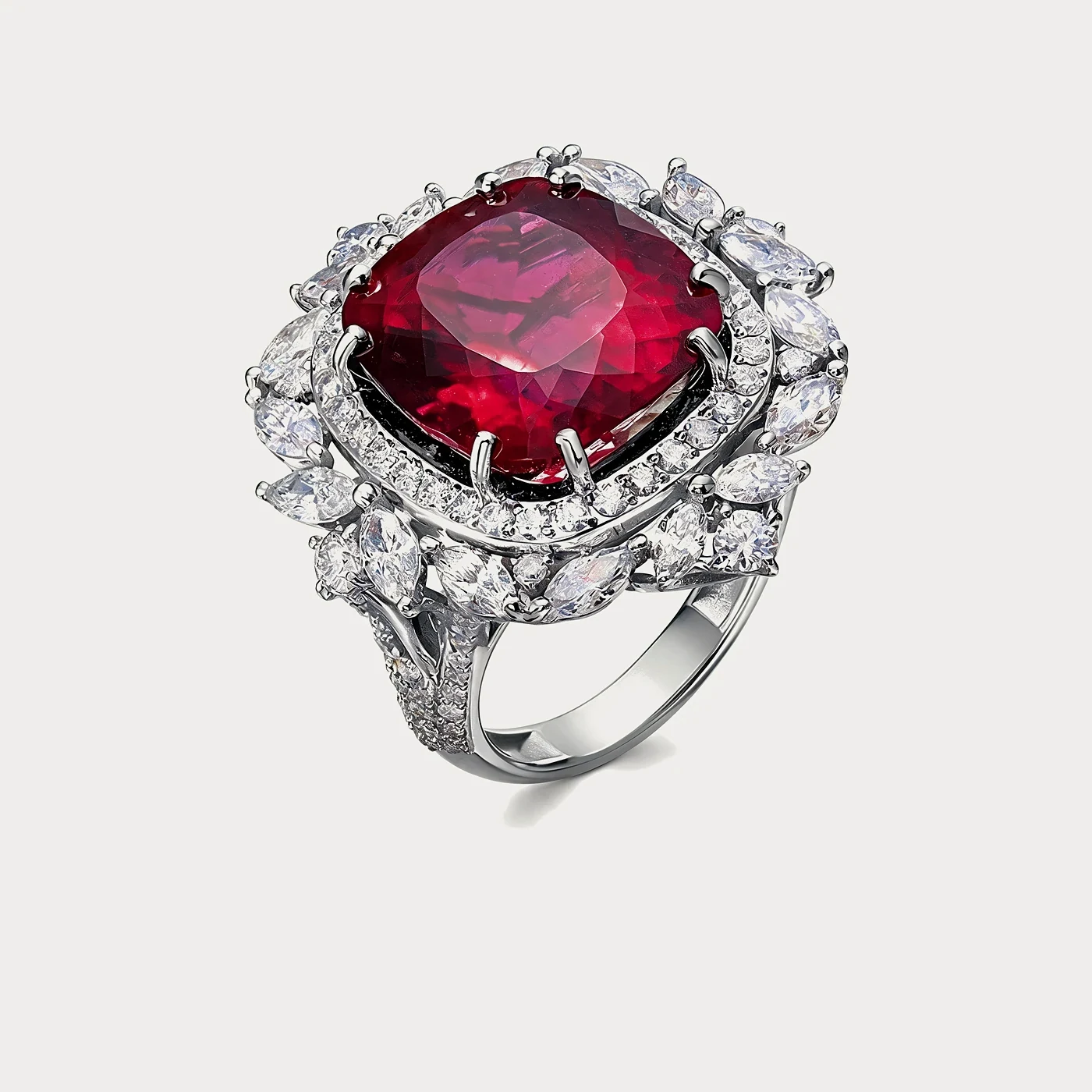 Кольцо из белого золота 585 пробы с рубеллитом — 14,90 ct · Au 585
