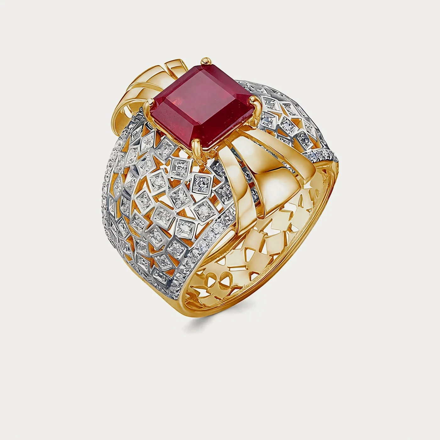 Кольцо из жёлтого золота 585 пробы с рубином — 3,85 ct · Au 585