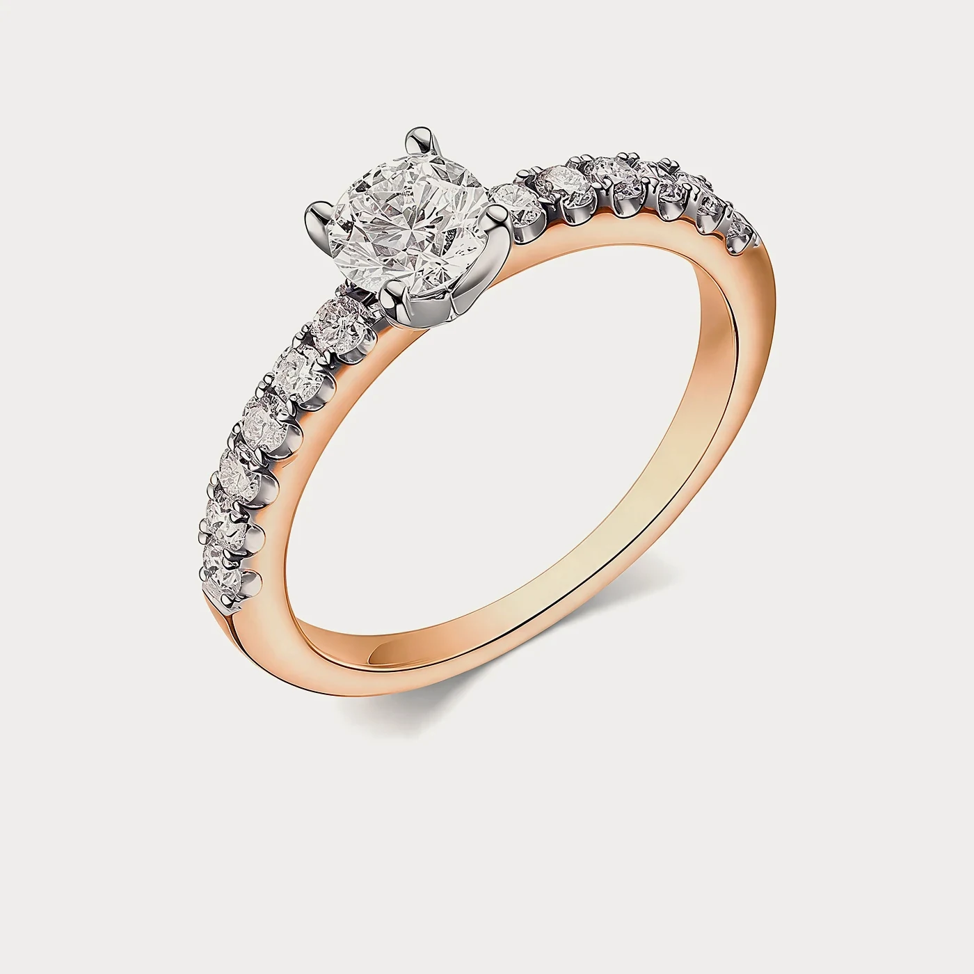 Кольцо из розового золота 585 пробы с бриллиантом — 0,56 ct · F · VS1 · Au 585