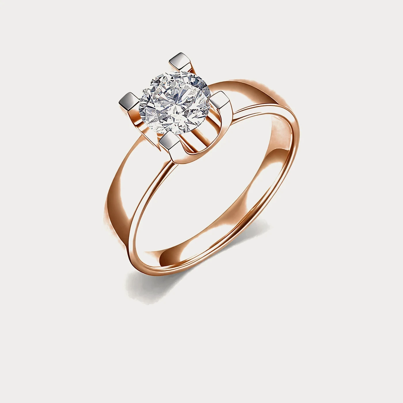Кольцо из розового золота 585 пробы с бриллиантом — 0,90 ct · F · VS1 · Au 585