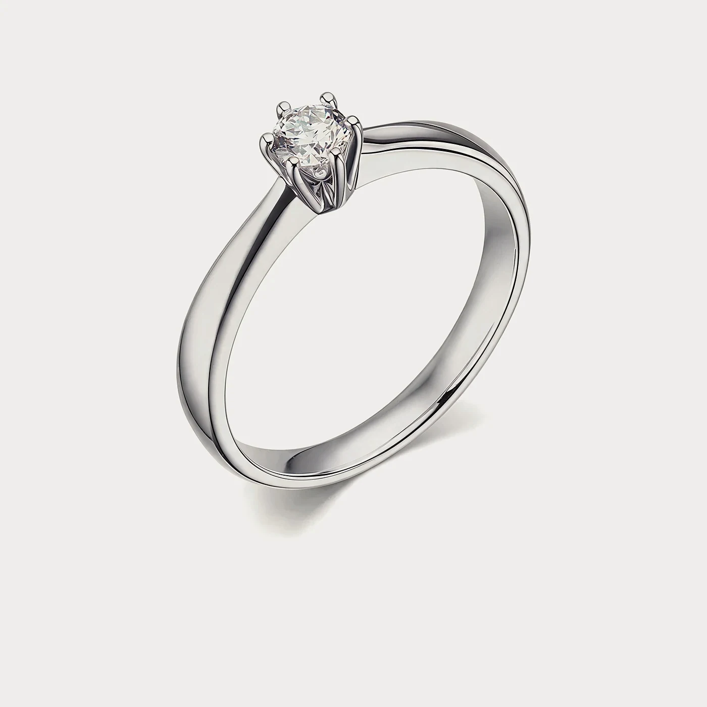 Кольцо из белого золота 585 пробы с бриллиантом — 0,25 ct · F · VS1 · Au 585