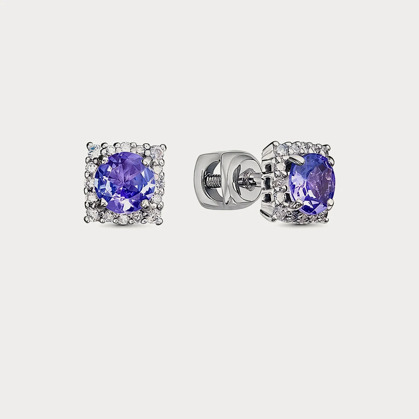 Пусеты из белого золота 585 пробы с танзанитами — 2,00 ct · Au 585