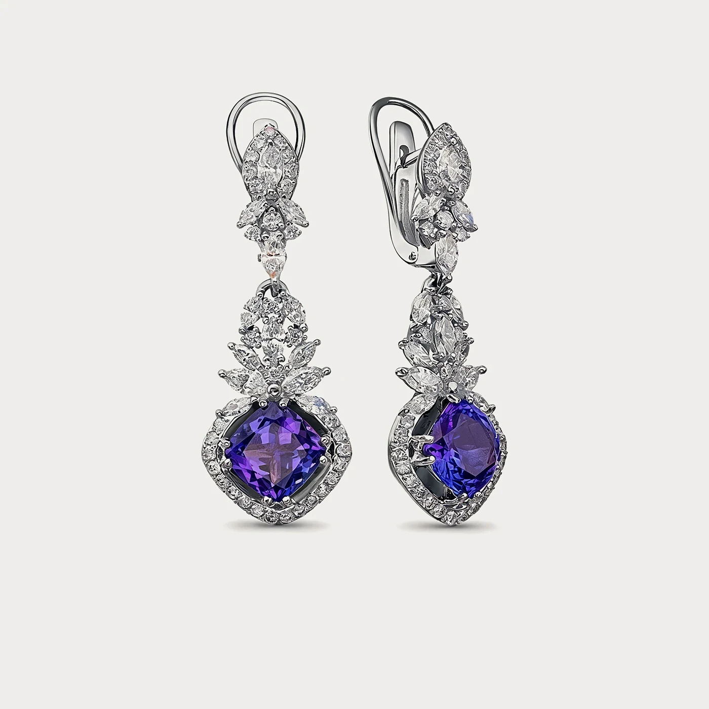 Серьги из белого золота 585 пробы с танзанитами — 6,44 ct · Au 585