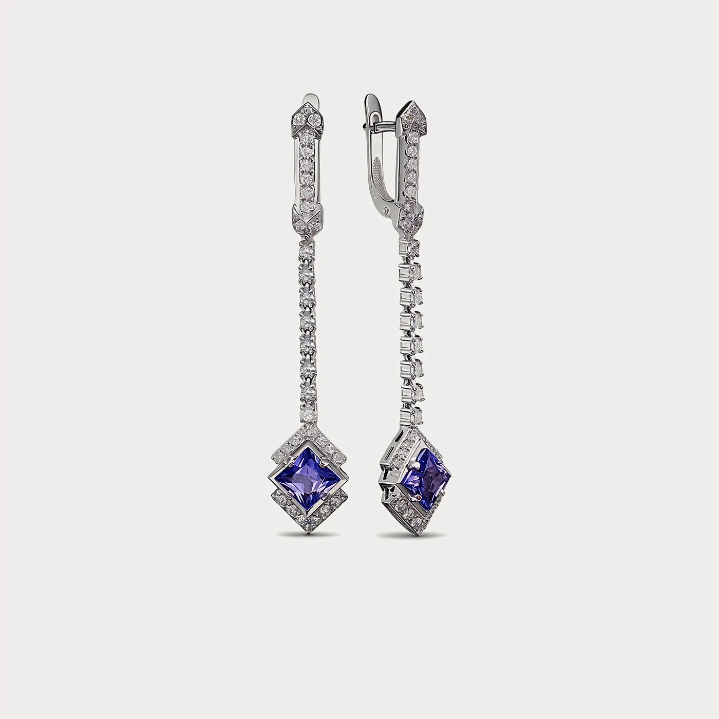 Серьги из белого золота 585 пробы с танзанитами — 1,69 ct · Au 585